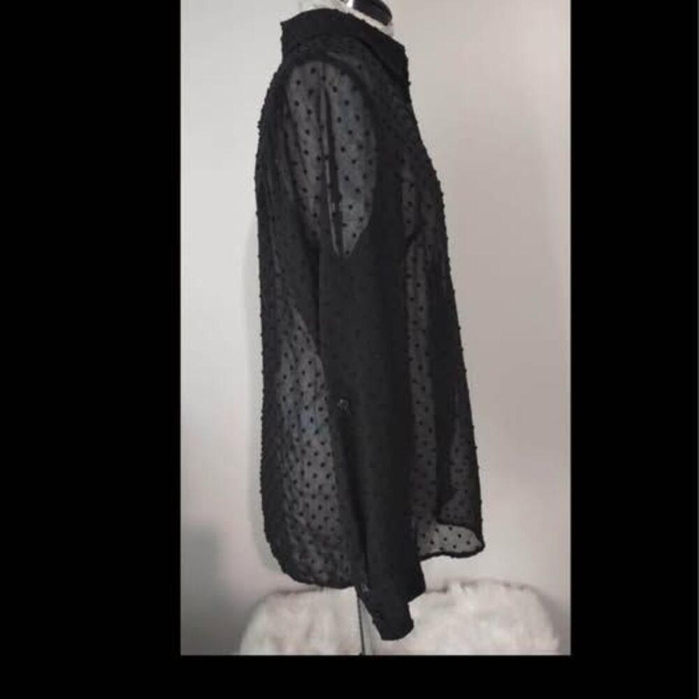 Blouse Medium Denim & Company Sheer Button 21”=pit-pit 28”=length C2728 - Picture 4 of 6